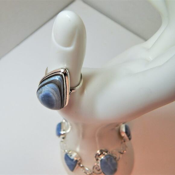SZ 8 BoHo Owhyee Blue Opal 925 Silver Plated Ring - Picture 3 of 13